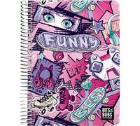 Grafoplás - Cuaderno Cuarto, Bits&Bobs Manga, 80 Hojas Cuadriculadas 4x4 90 Gramos, Tapa Plastico Impermeable, Espiral Cierre Coil-Lock, Certificado FSC, Perfecto Material Escolar para Tomar Notas