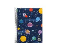 Grafoplás | Cuaderno Cuarto | Bits&Bobs Space | 80 Hojas Cuadriculadas 4x4 90g | Tapa Plastico | Espiral Cierre Coil-Lock | Certificado FSC