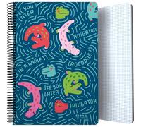 Grafoplás - Cuaderno Escolar Alligator By Elena Corredoira, Tamaño Folio, 80 Hojas Cuadriculadas 4x4 90g, Espiral Coil-Lock Seguridad, Certificado FSC, Perfecto Material Escolar