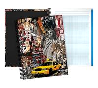 Grafoplas - Cuaderno Espiral A4, Tapa Dura, Cuadricula 5x5, 5 Bandas Color, New York, Colección Grunge Cities, Certificado FSC