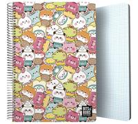 Grafoplas - Cuaderno Folio Espiral, Bits&Bobs Kawaii, Cuadriculado 4x4, 90g | 80 Hojas Cuadriculadas 4mm 90g, Espiral con Seguridad Coil-Lock, Tapas Polipropileno, FSC