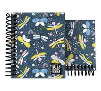 Grafoplás - Cuaderno Tapa Dura A7, Dragon Fly, 100 Hojas Cuadriculadas 5x5, 70 gramos, Bordes 4 Colores, Plastificado Soft, Tacto Suave, Colección Papeleria Bits&Bobs Pop Up Design, Certificado FSC