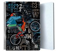 Grafoplás | Cuaderno Tapa Plastico | 80 Hojas Cuadriculadas 4x4 90g | Tamaño Folio | Espiral | Cierre Seguridad Coil Lock | Colección Diseño Bits&Bobs Pop Up Design Cross | Certificado FSC