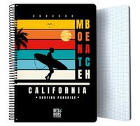 Grafoplás | Cuaderno Tapa Plastico | 80 Hojas Cuadriculadas 4x4 90g | Tamaño Folio | Espiral | Cierre Seguridad Coil Lock | Colección Diseño Bits&Bobs Pop Up Design California | Certificado FSC