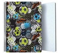 Grafoplás | Cuaderno Tapa Plastico | 80 Hojas Cuadriculadas 4x4 90g | Tamaño Folio | Espiral | Cierre Seguridad Coil Lock | Colección Diseño Bits&Bobs Pop Up Design Goal | Certificado FSC