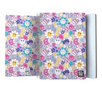 Grafoplás | Cuaderno Tapa Plastico | 80 Hojas Cuadriculadas 4x4 90g | Tamaño Folio | Espiral | Cierre Seguridad Coil Lock | Colección Diseño Bits&Bobs Pop Up Design Smile | Certificado FSC