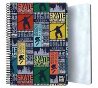 Grafoplás | Cuaderno Tapa Plastico | 80 Hojas Cuadriculadas 4x4 90g | Tamaño Folio | Espiral | Cierre Seguridad Coil Lock | Colección Diseño Bits&Bobs Pop Up Design Skate | Certificado FSC