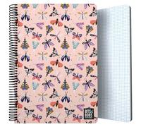 Grafoplás | Cuaderno Tapa Plastico | 80 Hojas Cuadriculadas 4x4 90g | Tamaño Folio | Espiral | Cierre Seguridad Coil Lock | Colección Diseño Bits&Bobs Pop Up Design Butterfly | Certificado FSC