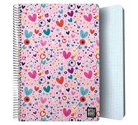 Grafoplas - Cuaderno Tapa Plastico, 80 Hojas Cuadriculadas 4x4 90g, Tamaño Folio, Espiral, Colección Diseño Bits&Bobs Pop Up Design Hearts, Certificado FSC