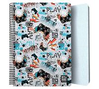 Grafoplás | Cuaderno Tapa Plastico | 80 Hojas Cuadriculadas 4x4 90g | Tamaño Folio | Espiral | Colección Diseño Bits&Bobs Pop Up Design Play | Certificado FSC