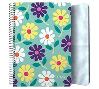 Grafoplás | Cuaderno Tapa Plastico | 80 Hojas Cuadriculadas 4x4 90g | Tamaño Folio | Espiral | Diseño Elena Corredoira | Colección Flower | Certificado FSC