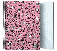 Grafoplás - Cuaderno Tapa Plastico, Bits&Bobs I Love You, 80 Hojas Cuadriculadas 4x4 90 gramos, Tamaño Folio, Espiral, Cierre Seguridad Coil Lock, Certificado FSC, Perfecto Material Escolar