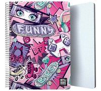 Grafoplás - Cuaderno Tapa Plastico, Bits&Bobs Manga, 80 Hojas Cuadriculadas 4x4 90 gramos, Tamaño Folio, Espiral, Cierre Seguridad Coil Lock, Certificado FSC, Perfecto Material Escolar