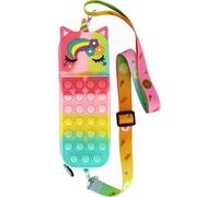 Grafoplas - Estuche de Silicona Colección bits&Bobs Pop It, Diseño Unicornio Vertical, 19x6,5x4cm, Correa Ajustable al Cuello, Modelo Burbujas Antiestrés, Material Escolar con Compartimento Suave