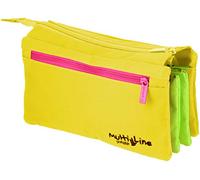 Grafoplas - Estuche de Tela Colección Multiline, 4 Compartimentos Principales y 2 Bolsillos Exteriores, Amarillo, 10x7x7cm, Tipo de Cierre en Cremallera, Perfecto para Material Escolar
