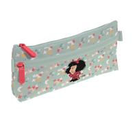 Grafoplas - Estuche Mafalda Pijama, Plano, 2 Bolsillos, 23x10cm, Compartimentos con Cremallera, Tiradores Fácil Apertura, Material Escolar y como Regalo