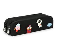 Grafoplas Estuche Silicona Pins bits&Bobs, 2 Compartimentos, 20x5,5x6,5cm, Color Negro, Incluye 8 Pins Intercambiables, Adornos por Ambas Caras, Material Escolar