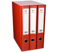 Grafoplas - Módulo de 3 Archivadores con 2 Anillas de 40mm, Rojo, Ollao en Lomo, Incluye Tarjetero para Personalización, Medidas 35x29x18 cm