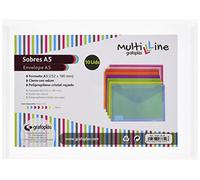 Grafoplas - Pack 10 Carpetas Sobres Plastico, Cierre Textil Adhesivo, Tamaño a5, Natural, Multiline, 25,2x18cm, Polipropileno Cristal Rayado Traslúcido, Perfecto para Documentos Cuarto