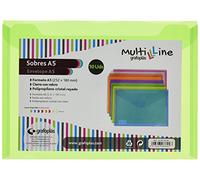 Grafoplas - Pack 10 Carpetas Sobres Plastico, Cierre Velcro, Tamaño a5, Verde, Multiline, 25,2x18cm, Polipropileno Cristal Rayado Traslúcido, Perfecto para Documentos Cuarto