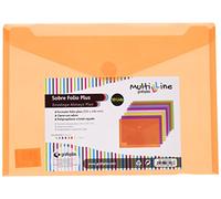 Grafoplas - Pack 10 Carpetas Sobres Plastico, Cierre Velcro, Tamaño Folio Plus, Naranja, Multiline, 33,5x24cm, Polipropileno Cristal Rayado Traslúcido, Perfecto para Proteger Documentos a4 y Folio