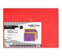 Grafoplas - Pack 5 Carpetas Sobres Plastico A3, Cierre Textil Adhesivo, Rojo, Multiline, 33,5x24cm, Polipropileno Cristal Rayado Traslúcido, Perfecto para Dibujos y Documentos Grandes