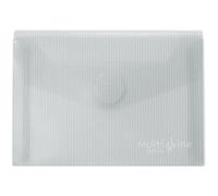 Grafoplas - Pack 5 Sobres Plastico A6, Cierre Textil Adhesivo, Natural, Multiline, 16x12cm, Polipropileno Cristal Rayado Traslúcido, Perfecto para Pequeños Documentos