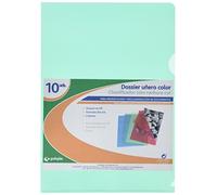 Grafoplas - Pack de 10 Dossiers Uñero A4, Color Verde, Medidas 30,7x21,7cm, Lomo Doblado, Apertura Formato L, Con Piel Naranja, Ideal para Proteger Documentos de Papel