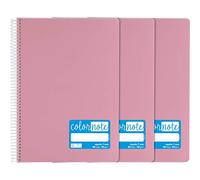 Grafoplás - Pack de 3 Cuadernos A4, Rayado 7mm, 80 Hojas, 90 g, Rosa, Tapa Polipropileno, Serie ColorNote, Perfecto Material Escolar