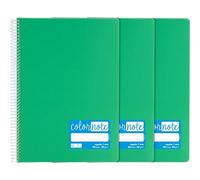 Grafoplás - Pack de 3 Cuadernos A4, Rayado 7mm, 80 Hojas, 90 g, Verde, Tapa Polipropileno, Serie ColorNote, Perfecto Material Escolar