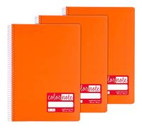 Grafoplás - Pack de 3 Cuadernos con Espiral A4, Cuadriculado 4 mm, 80 Hojas, 90 g, Naranja, Tapa Polipropileno, Serie ColorNote, Perfecto Material Escolar