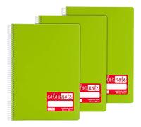 Grafoplas - Pack de 3 Cuadernos con Espiral A4, Cuadriculado 4 mm, 80 Hojas, 90 g, Verde Claro, Tapa Polipropileno, Serie ColorNote, Perfecto Material Escolar