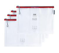 Grafoplas Pack de 4 Bolsas con Cremallera EVA a4, Hechas con Goma EVA Transparente con Cremallera Roja, Perfecta para Transportar y Proteger Todo Tipo de Artículos, Documentos, Cosméticos o Puzzles