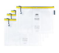 Grafoplas Pack de 4 Bolsas con Cremallera EVA a4, Hechas con Goma EVA Transparente, Cremallera Amarilla, Ideal para Transportar y Proteger Todo Tipo de Artículos, Documentos, Cosméticos o Puzzles