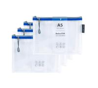 Grafoplas Pack de 4 Bolsas con Cremallera EVA a5, Fabricadas con Goma EVA Transparente con Cremallera Azul, Ideal para Transportar y Proteger Todo Tipo de Artículos, Documentos, Cosméticos o Puzzles