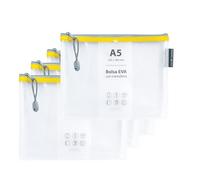 Grafoplas Pack de 4 Bolsas con Cremallera EVA a5, Hechas con Goma EVA Transparente, Cremallera Amarilla, Ideal para Transportar y Proteger Todo Tipo de Artículos, Documentos, Cosméticos o Puzzles