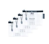Grafoplas Pack de 4 Bolsas con Cremallera EVA a6, Fabricadas con Goma EVA Transparente con Cremallera Negra, Ideal para Transportar Todo Tipo de Pequeños Artículos, Documentos, Cosméticos o Puzzles