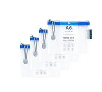 Grafoplas Pack de 4 Bolsas con Cremallera EVA a6, Fabricadas con Goma EVA Transparente con Cremallera Azul, Ideal para Transportar Todo Tipo de Pequeños Artículos, Documentos, Cosméticos o Puzzles