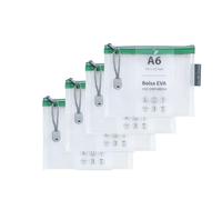 Grafoplas Pack de 4 Bolsas con Cremallera EVA a6, Fabricadas con Goma EVA Transparente con Cremallera Verde, Ideal para Transportar Todo Tipo de Pequeños Artículos, Documentos, Cosméticos o Puzzles