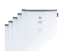 Grafoplas Pack de 5 Bolsas con Cremallera EVA Soft a4, Color Blanco, Tacto Suave, Zipper Bags Hechas con Goma EVA Transparente, Ideal para Transportar y Proteger Artículos y Documentos