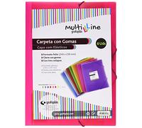 Grafoplas - Pack de 6 Carpetas con Gomas, Rosa Fucsia, Tamaño Folio, Polipropileno, Serie Multiline