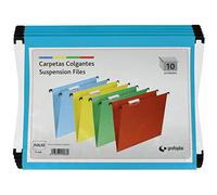 Grafoplas - Paquete 10 uds Carpetas Colgantes, Color Azul, Tamaño Folio, Incluye Visor Superior Efecto lupa 65mm, Grosor 225g, Perfecta para Organizar Archivos