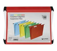 Grafoplas - Paquete 10 uds Carpetas Colgantes, Color Rojo, Tamaño Folio, Incluye Visor Superior Efecto lupa 65mm, Grosor 225g, Perfecta para Organizar Archivos