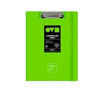 Grafoplas | Portapapeles con Pinza A4 + | Tapa y Goma Cierre | Verde | Unequal Minimal | Lomo Curvo Apertura 360 | Resistente y Ultraligero| Clip Metálico| Polifoam | Reciclable | Ideal en Oficinas