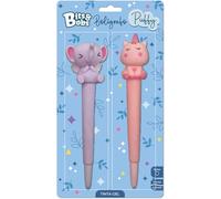 Grafoplas - Set 2 Bolis Gel Antiestrés Puffy Bits&Bobs Unicornio y Elefante, Tinta Azul, Punta 0,7mm, Largo 19cm, Diseño Esponjoso y Suave al Tacto, Útiles Escolares Divertidos y Regalos Originales