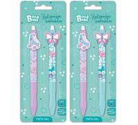 Grafoplas - Set Escolar 2 Boligrafos Retráctil Borrable con Tinta Gel Azul, Punta 0,7mm, Bits&Bobs Cute Roller y Butterfly, Tinta Recambiable, Incluye Goma, Escritura Limpia, Material Escolar