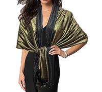 Gragengs Chales y envolturas de pashmina metálica brillante para mujer, bufanda larga para fiesta, color sólido, dos tonos, Negro/Dorado, 70.8 x 27.5 inch(180x70cm)