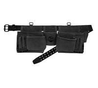 Graintex DS2448 - Delantal de trabajo profesional de 12 bolsillos, piel de ante de color negro con cinturón de cuero de 2 pulgadas, 2 soportes para martillo para constructores, electricistas,