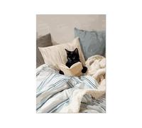 Graiting Impresión De Lectura Gato, Arte La Pared Decoración Negro, Póster Acogedor for Dormitorio, Ilustración Amante Libros En Regalo Cama, 1 Ud(DA5297,50x70cm Unframe)