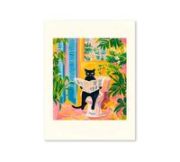 Graiting Póster Artístico Impreso for Pared Del Baño, Lectura De Periódico Gato Negro, Pintura Decorativa Bonita Y Humorística, Decoración Fregadero Hogar, 1 Ud(40x60cm No Framed)